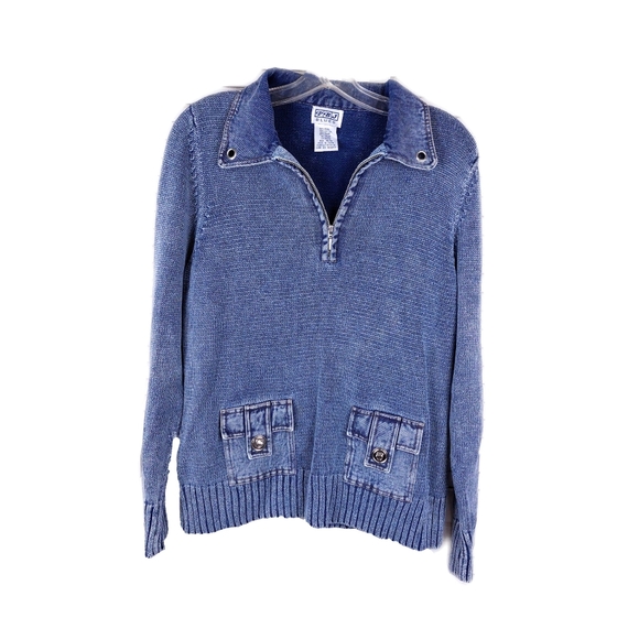 PBJ Blues Tops - Vintage PBJ Blues Womens M Denim Acid Wash Knit 1/2 Zip Pullover